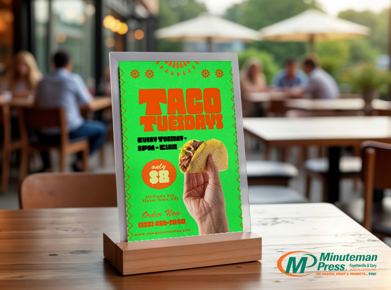 custom table tent for bars by Minuteman Press of Fayetteville